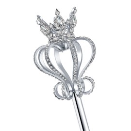 Pensoda Silver Pearl Rhinestone scepter Festival Wand Pageant Costume Props (Silver-White)