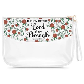 Gfhzdmf Inspirational Christian Gifts for Women Girl Clear Makeup Bag Religious Bible Verse Nehemiah 8:10 Travel Cosmetic Bag Spiritual Present for Daughter Sister Mom Aunt Toiletry Pouch With Zipper