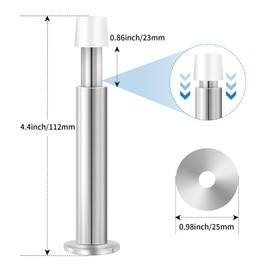 KOLAKO Door Stoppers for Wall, 2 Pack Door Stops for Bottom of Door, 4.4 Inch Doorstop Bumper Wall Protector with Soft Rubber Tips, Baseboard Wall Mounted Door Stopper, Silver