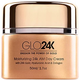 GLO24K Crema de día hidratante con oro de 24 k, antienvejecimiento con vitaminas, ácido hialurónico, colágeno