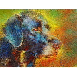 Colourful Labrador Wall Art Décor Hand Signed Modern Lab Owner Gift, Abstract Blue Black Labrador Print, Dog Art Vivid Modern Labrador Dog Artwork choice of size by Oscar Jetson (A4)