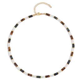 Ornaland Beaded Necklaces for Women Boho Necklace Colorful Beaded Necklace 18K Gold Plated Necklace Fashion Women Natural Stone Necklace(Black White)