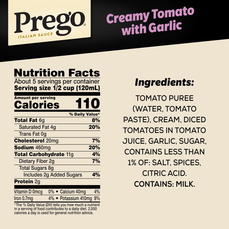 Prego Creamy Tomato Pasta Sauce With Garlic, 24 oz Jar,