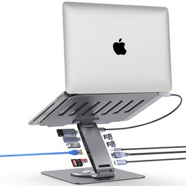 Adjustable Laptop Stand for Desk with Docking Station 11-in-1, Aluminum Laptop Riser with USB Hub 360°Swivel Dual Display 4K60Hz HDMI Gigabit Ethernet USB3.0 PD100W for MacBook Pro Air/Dell/HP 7-15.6"