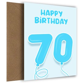 Hey Chimp 70th Birthday Card for Him - Blue Balloons for 70 Year Old Male, Dad, Brother or Grandad, 70th Birthday Card, Blue Balloons