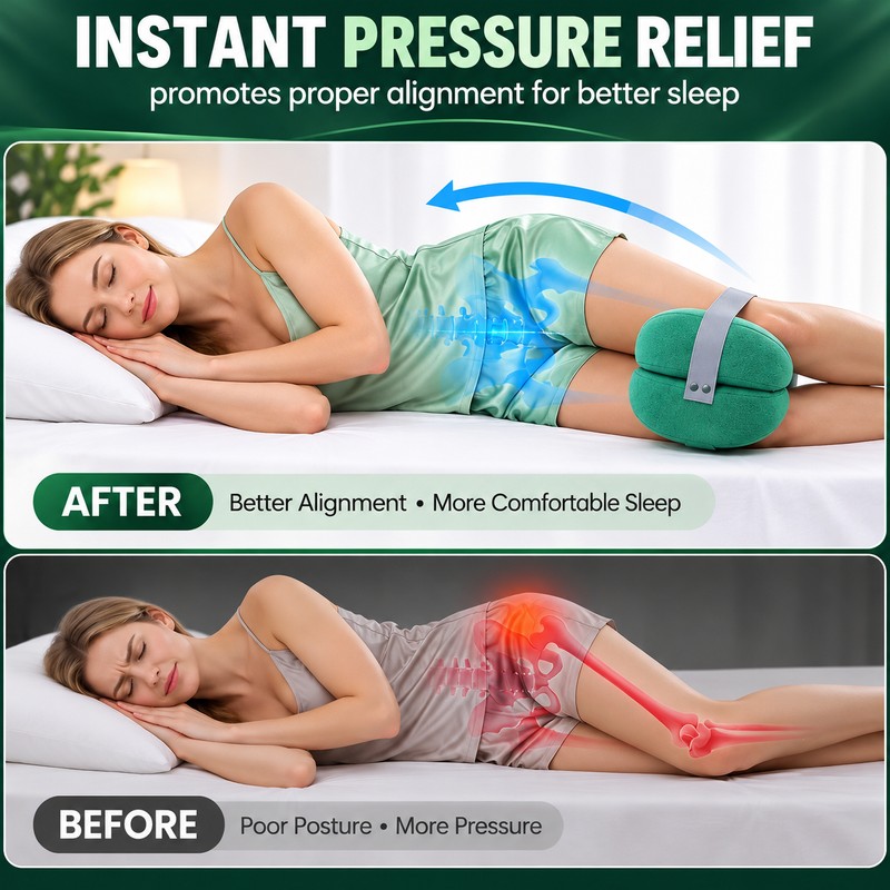 Contoured Memory Foam Knee Pillow for Side Sleeping – Cooling