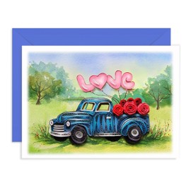 QUILLCRAFT Red Car Romantic Love Quiling Card for Valentines, Wedding, Anniversary, Mothers Day, Quilled Card for Women, Parents, Girlfriend, Husband, Wife (Love Red Car)