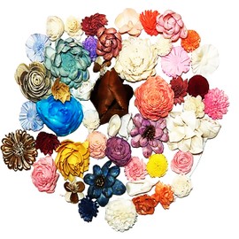 Chandler Wood Flowers Bouquets Multi Colors Types Collection Wooden Flowers Handmade Grade A Assorted Shapes Sizes (50, Model 12)