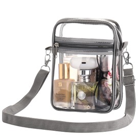 Meiikun Clear Bag Stadium Approved, Clear Purse Crossbody Bag, Adjustable Shoulder Strap Clear Bags for Concerts (7.8 x 5.7 in S- Grey)