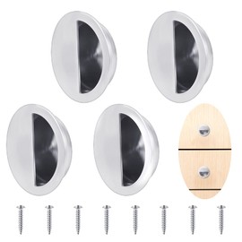 Dasyusuo Stainless Steel Recessed Handles, 4 Pieces, Round Inlet Handle, Concealed Handle, Stainless Steel Recess Handle with Screw, Round Grip Recesses for Drawers, Wardrobe, Cupboard