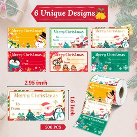 Christmas Penguin Gift Tags for Present, Name Labels for Xmas Wrapping, Santa Stickers for Gift Bags with 500 Tag, Xmas Tag for Package Decor, Christmas Party Gifts Label for Boys Girls 2.95 x 1.6 in
