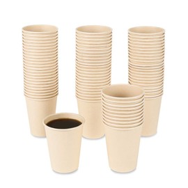 JAYEEY Disposable Coffee Cups Bamboo Paper Cups Coffee Cups, Brown Hot Cups 120 Count 10 OZ Water cups
