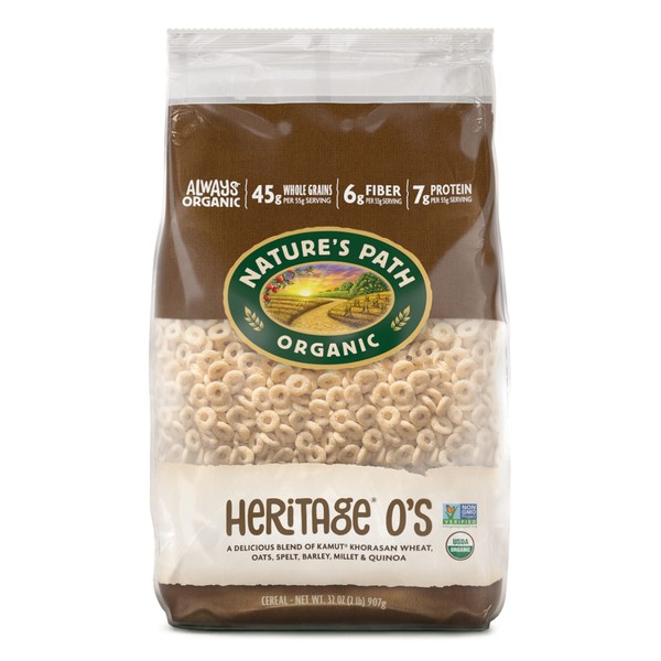 Nature's Path Organic Heritage O's Cereal, 2 Lbs. Earth Friendly Package (Pack of 6), Non-GMO, 6 Ancient Grains, 24g Whole Grains, 4g Plant Based Protein