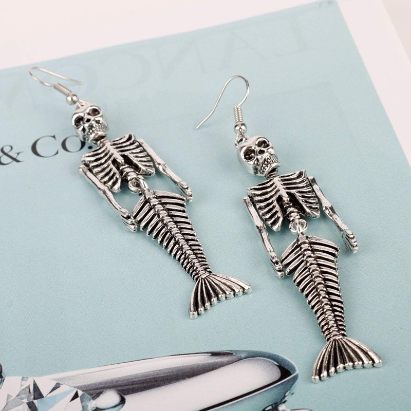 Siver Plated Vintage Human Skeleton Bones and Mermaid Skull Charm