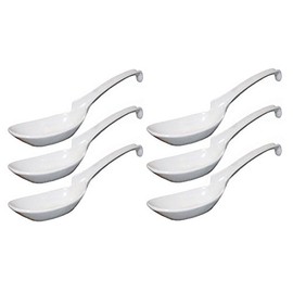 Happy Sales Melamine Soba, Rice Spoons, Chinese Won Ton Soup Spoon, Asian White, 6 Pack Notch & Hook Style