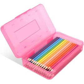 Caja de lápices de plástico de color, estuche de gran capacidad, cajas de lápices para niños y adultos, caja de lápices duros con tapa a presión para suministros escolares de oficina (rosa),
