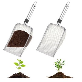 FitRepa 2 x Stainless Steel Garden Sieve Compost Sieve with Handle, Soil Sieve Sand Sieve for Soil, Stones, Compost, Weeds, Sand, Gravel and Seeds (3.8 mm Mesh)