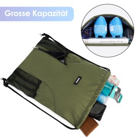 WANDF Backpack with Drawstring String Bag Gym Bag Waterproof Nylon Sports Bag Gym Bag with Outer Pocket Adjustable Drawstring Gym Bag for Men and Women for Sports and Yoga