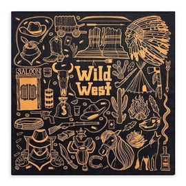 SEVEN EBISU Western Country Cowboy Vintage Bandana, 21.7 inches (55 cm), Regular Size, 80s, 100% Cotton, Large, Handkerchief, American, West Black