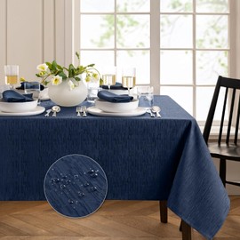 Elrene Home Fashions Continental Solid Texture Water, Stain & Wrinkle Resistant Tablecloth, 52"X70" Rectangle, Navy