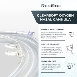 ResOne 4Ft Soft Adult Oxygen Nasal Cannula 5-Pack - Curved Prongs, Crush-Resistant Tubing - Nasal Tubes, Oxygen Concentrator Supplies - Soft Curved Nose Piece, Standard Size, Standard Flow 6 LPM