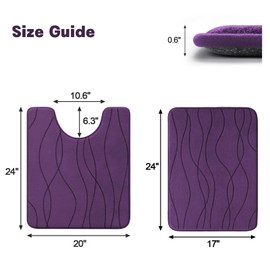 YIHOUSE Memory Foam Purple Bathroom Rug Sets 2 Piece, Ultra Absorbent Bath Mat for Bathroom - Non-Slip Machine Washable & Dry Quickly, 2 Piece Bathroom Mat Set, Purple