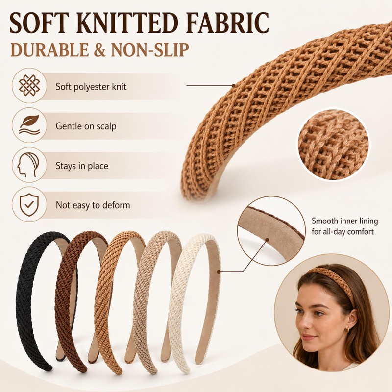5 Pack Thin Headbands for Women, 0.6 Inch Non Slip