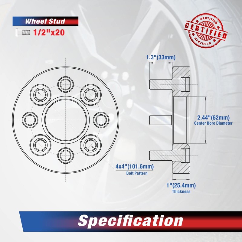 MOCA 25.4mm Wheel Spacer 4x101.6 Hubcentric Wheel Spacers (62mm Bore)
