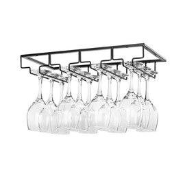 FOMANSH Wine Glass Rack Under Cabinet - Stemware Holder Metal Wine Glass Organizer Glasses Storage Hanger for Bar Kitchen Black 4 Rows