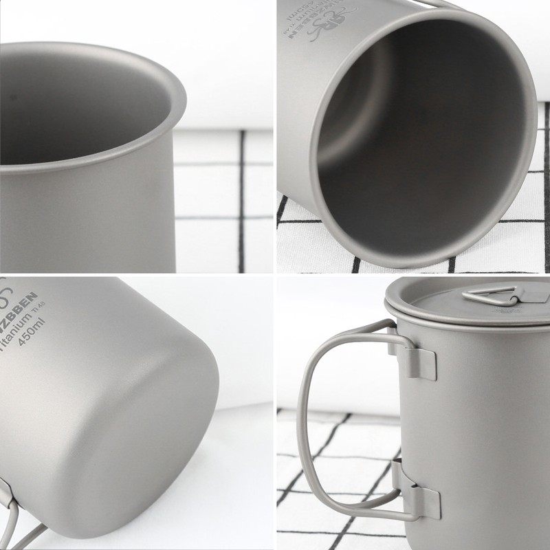 450ml Titanium Cup with Foldable Handles Lightweight Water Cup for