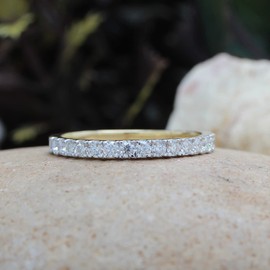 SAVEARTH DIAMONDS 1/2 cttw Round Cut Lab Created Moissanite Diamond Half Eternity Wedding Band Ring In 14K Yellow Gold Over Sterling Silver (VVS1 Clarity, 0.50 Cttw) Ring Size-7