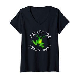 Womens WHO LET THE FROGS OUT Shirt Funny Jewish Gift For Passover V-Neck T-Shirt