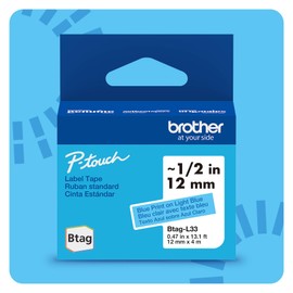 Brother Genuine Btag-L33 P-Touch Label Tape for Brother P-Touch PT-N10, PT-N20 and PT-N25BT Label Makers, Btag Series, Non-Laminated, Blue on Light Blue 12mm