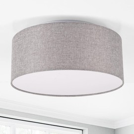 Huiuansu 12.6" Linen Shade Drum-Shaped Dark Gray Ceiling Light Fixture with Built-in LED 3-Color Lighting, Flush Mount Ceiling Lamp for Living Room, Dining Room, Bedroom, Kitchen, Foyer - Farmhouse