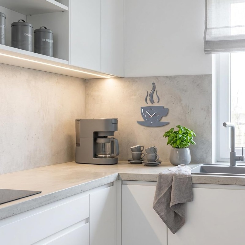 Modern Kitchen Wall Clock, Cup