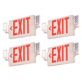 VEVOR LED Exit Sign with Emergency Lights, Two Heads Emergency Exit Light with Battery Backup, Combo Red Letter Fire Exit Lighting, Commercial Exit Signs for Business, White