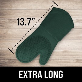 HOMWE Extra Long Professional Silicone Oven Mitt, Oven Mitts with Quilted Liner, Heat Resistant Pot Holders, Flexible Oven Gloves, 1 Pair (Green, 13.7 inch)