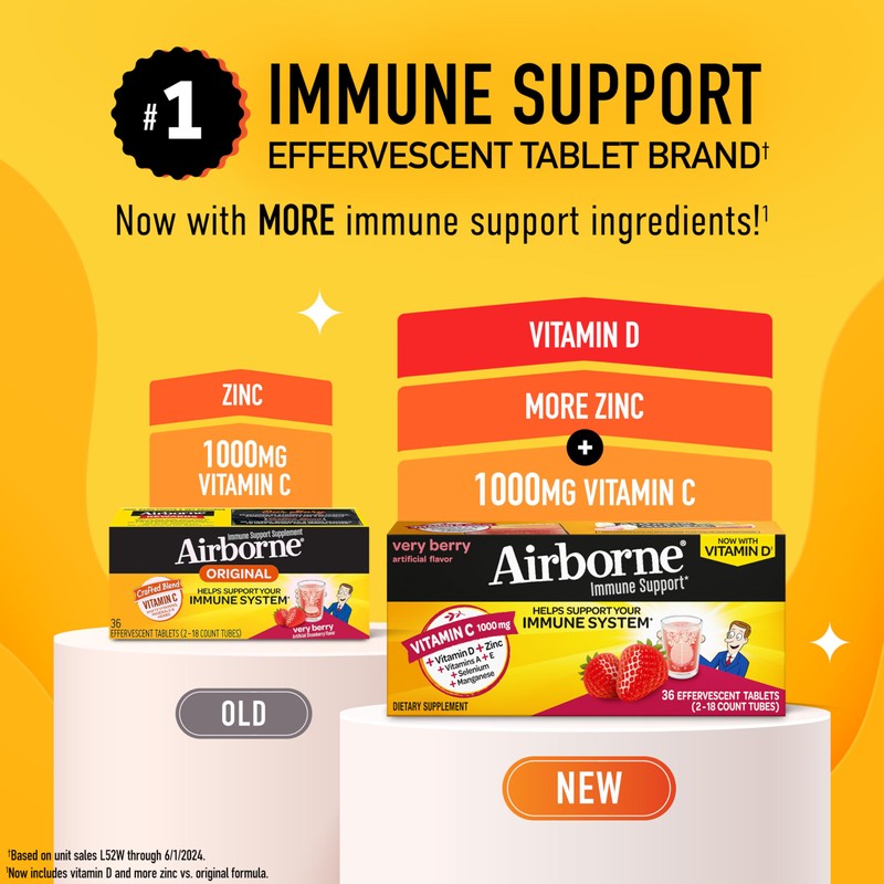Airborne 1000mg Vitamin C + Zinc Immune Support Supplement Chewable