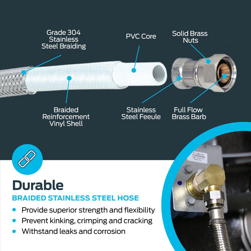Eastman 12 Ft. Dishwasher Installation Kit, Braided Stainless Steel Supply