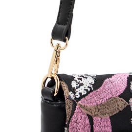 Abvokury Linen Sequin Embroidered Floral Shoulder Bag for Wedding Party (Black)