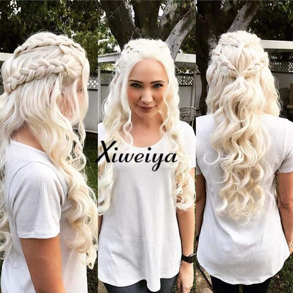 XIWEYA Long Blonde Curly Lace Front Synthetic Hair Heat Resistant Fiber Long Wig Cosplay Wig