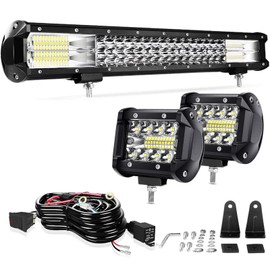 Led Light Bar TILTOP 288W 20 Inch Triple Row Spot Flood Combo Road Light Bar 2PCS 60W 4Inch Spot LED Pods with Wiring Harness Kit for Jeep ATV UTV Polaris Trucks Boats