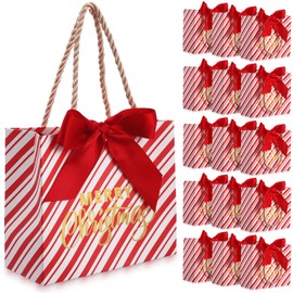 Moinchore 40 Pack Small Christmas Gift Bags with Handles Christmas Goodie Bag Xmas Gift Bags with Ribbon 5.5 x 2.4 x 4.7 Inches Christmas Candy Bags Goodies Mini Christmas Bags for Gifts (Stripes)