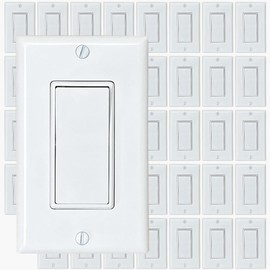 [40-Pack] PROCURU Decorator Paddle Rocker Light Switch, Single Pole, 3-Wire, Grounding 15A 120V-277V, White, UL Certified, Includes Wall Plate Covers