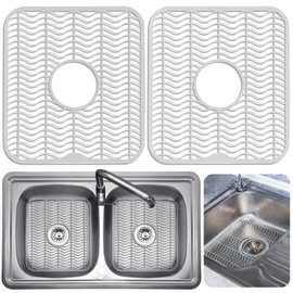 DecorRack 2 Sink Protectors for Kitchen Sink, Plastic 12" x 11" Dish Rack, Protect Sink from Stains, Damage, Scratches, Dishwasher Safe Grid Mat for Kitchen (2 Pack, White)