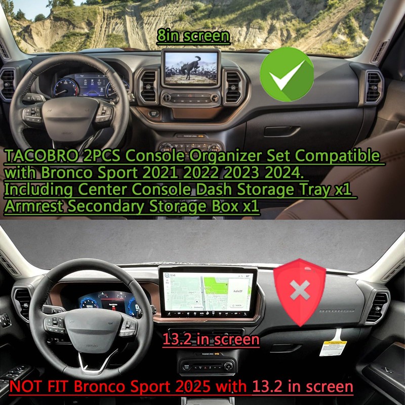 TACOBRO 2PCS Console Organizer Set Compatible with Ford Bronco Sport