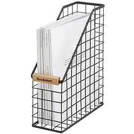 Brookstone BKH8001 Magazine & File Holder, Office Desk Open Design. Premium Metal Structure, Newspaper Storage Bin, Workspace Organization Accessory, Black