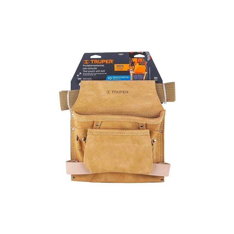 Truper POHE-10C, Porta herramientas de carnaza con 10 compartimentos
