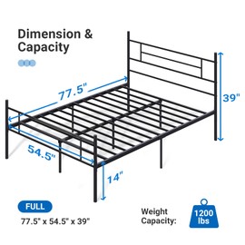 Avenco Metal Platform Full Size Bed Frame with Classical Headboard Footboard, 14 Inch Bed-Frame, Adequate Under Bed Storage, Strong Metal Slats Support, Mattress Foundation, No Box Spring Needed