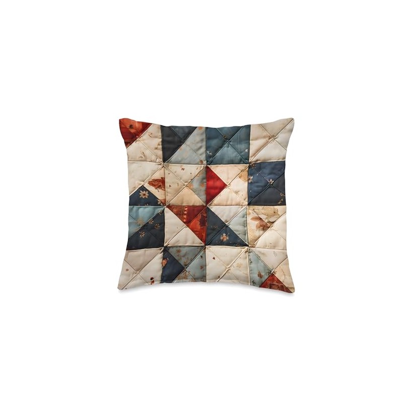Retro Geometric Patchwork Quilt Style Pattern Throw Pillow